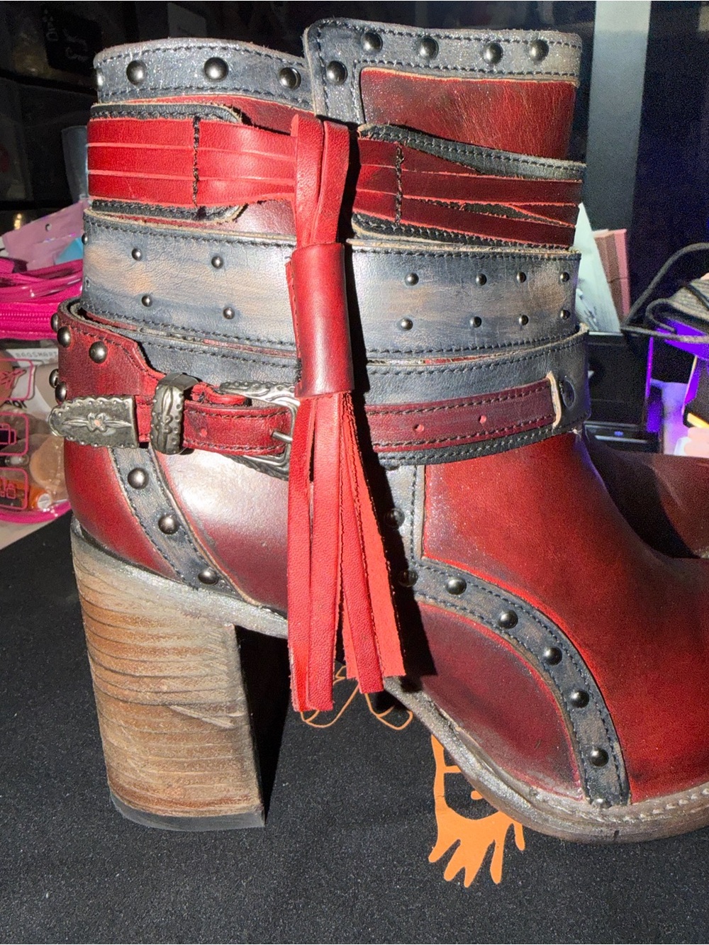 Freebird by Steven Red and Brown Leather Ankle Boots - Picture 14 of 16